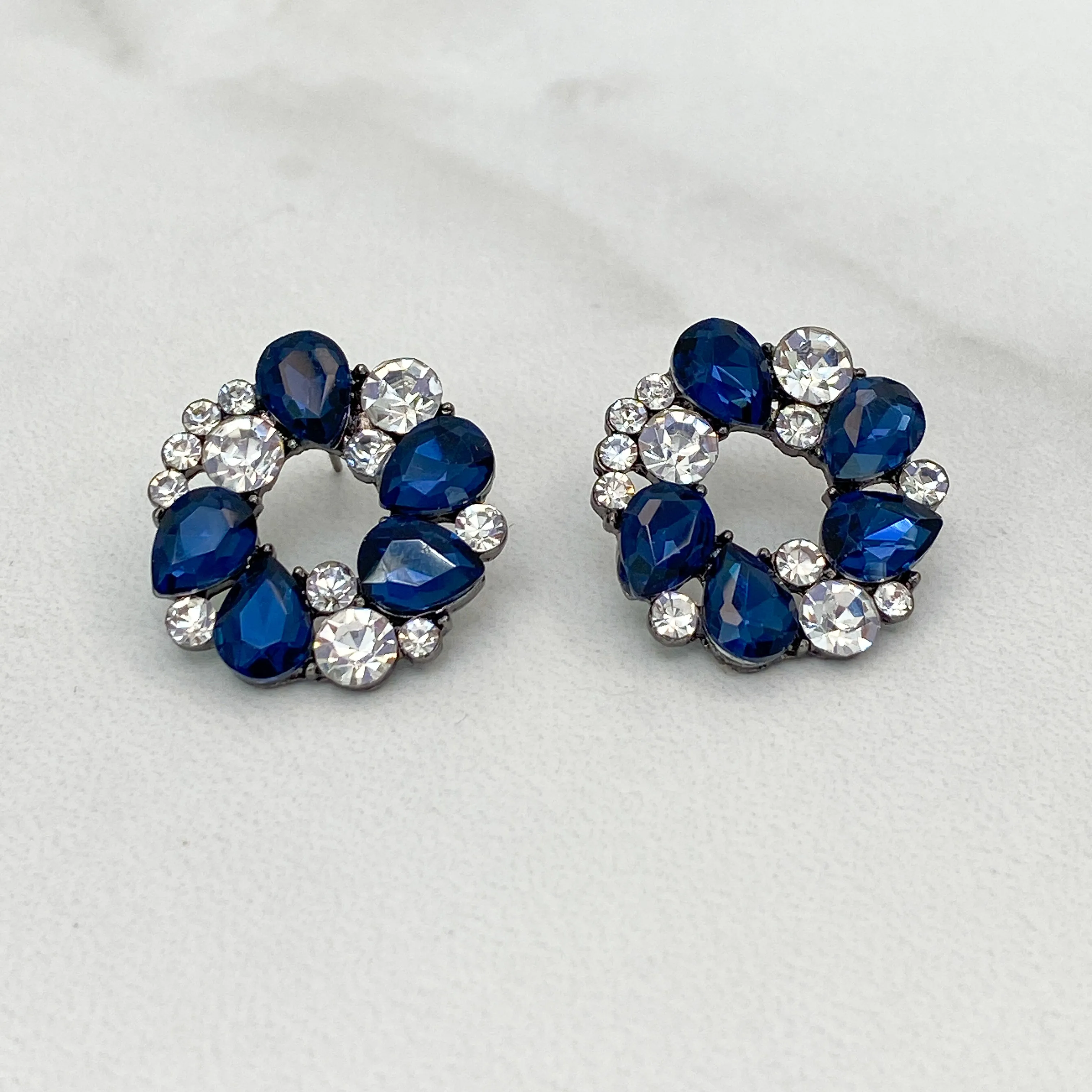 SKY Navy Blue Rhinestone Stud Earrings