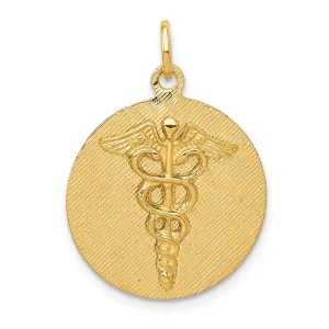 Solid 14k Yellow Gold Caduceus Disc Pendant