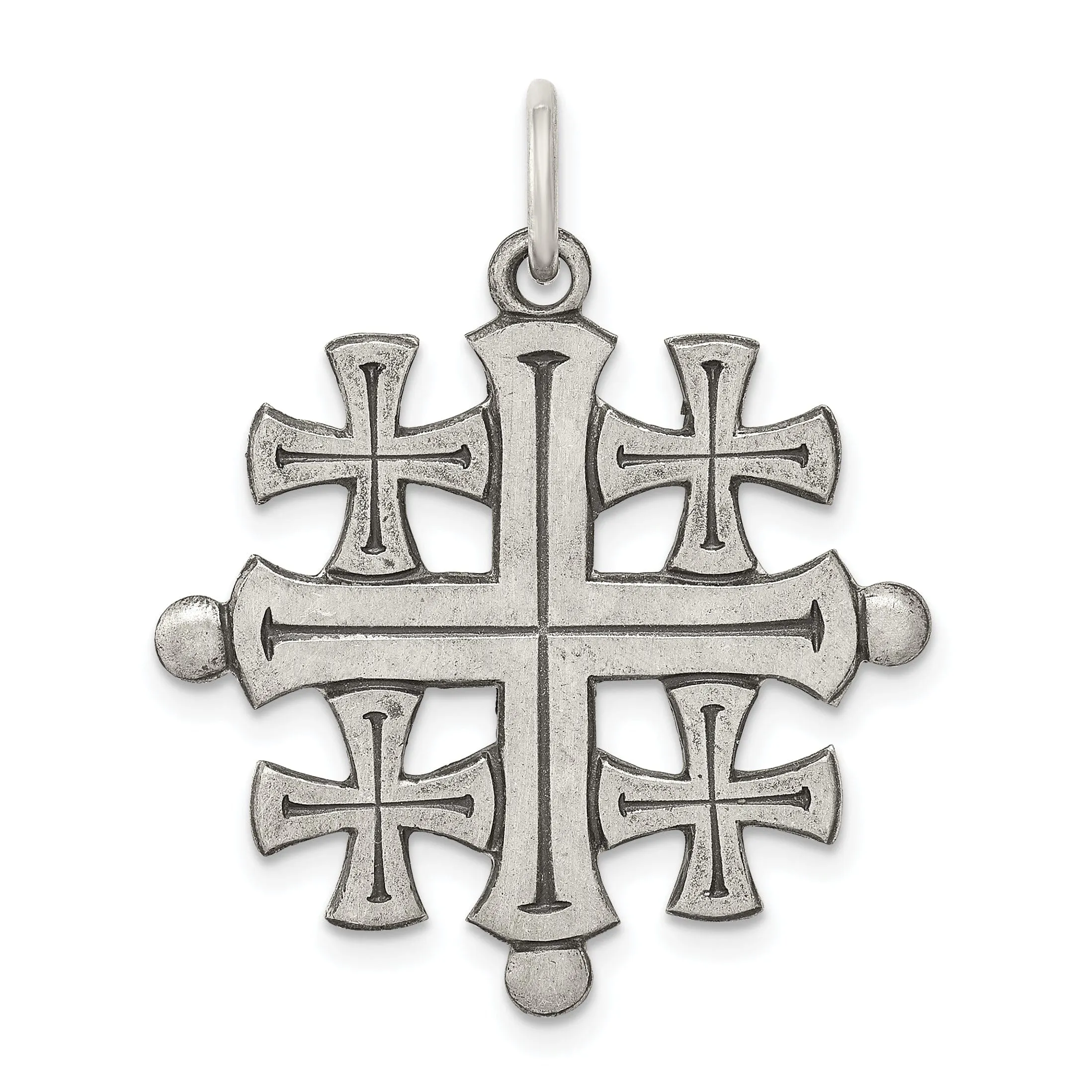 Solid Sterling Silver Jerusalem Cross Pendant