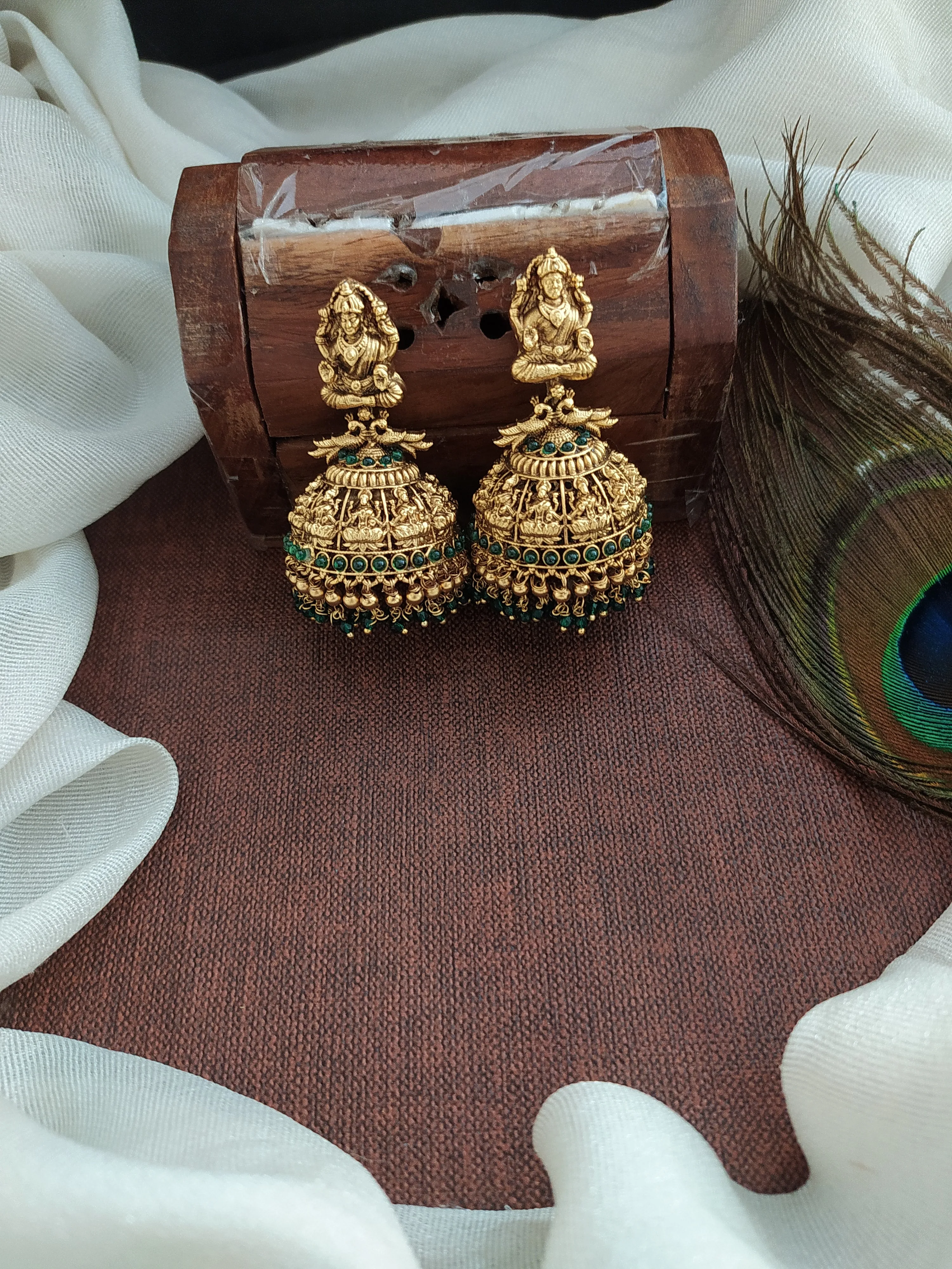 Spiritual Traditional Antique Lakshmi Studded Jhumki