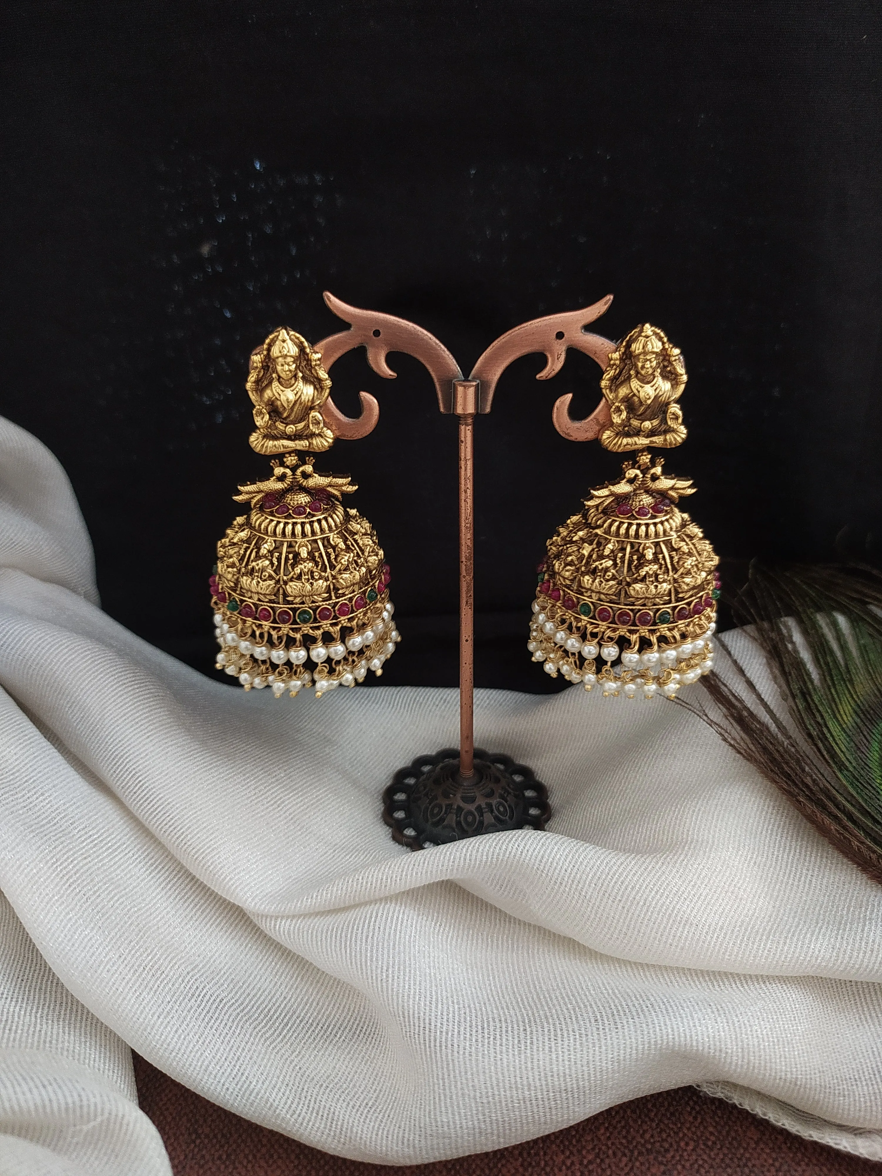 Spiritual Traditional Antique Lakshmi Studded Jhumki