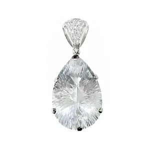 Starborn Creations Sterling Silver Concave Cut Faceted Clear Quartz with White Topaz Pave Pendant