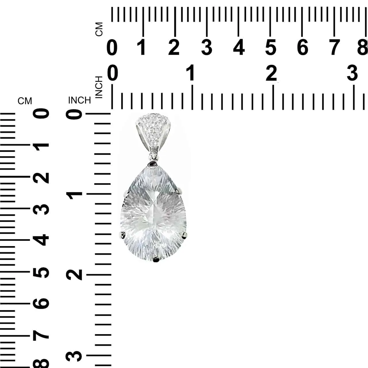 Starborn Creations Sterling Silver Concave Cut Faceted Clear Quartz with White Topaz Pave Pendant