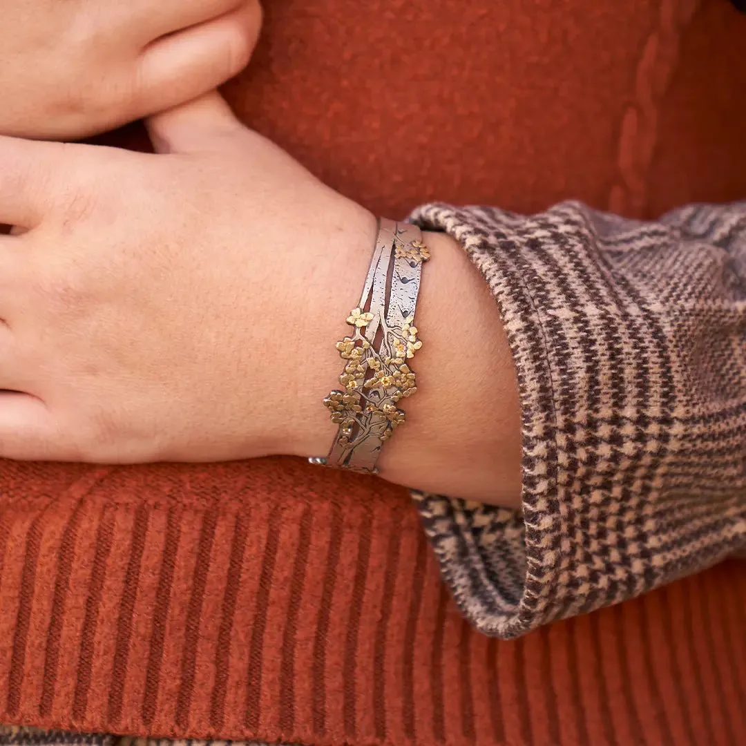 Sterling Silver & CA Gold Nugget Aspen Adorn Cuff Bracelet