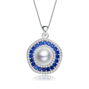 Sterling Silver Sapphire Cubic Zirconia and Pearl Pendant