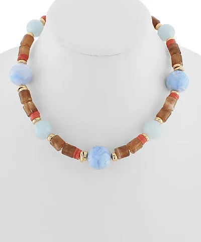 Stone Ball & Mix Shape Beaded Necklace