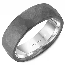 Tantalum 7MM Frosted Hamered Men's Ring with 14K White Gold Size 10