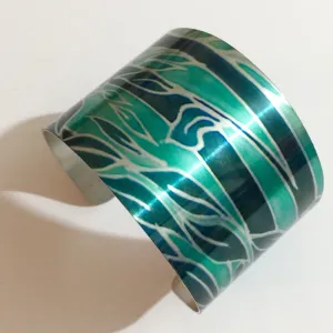 Teal Trees Cuff Bracelet, Comtemporary Bracelet in easy wear lightweight aluminium.