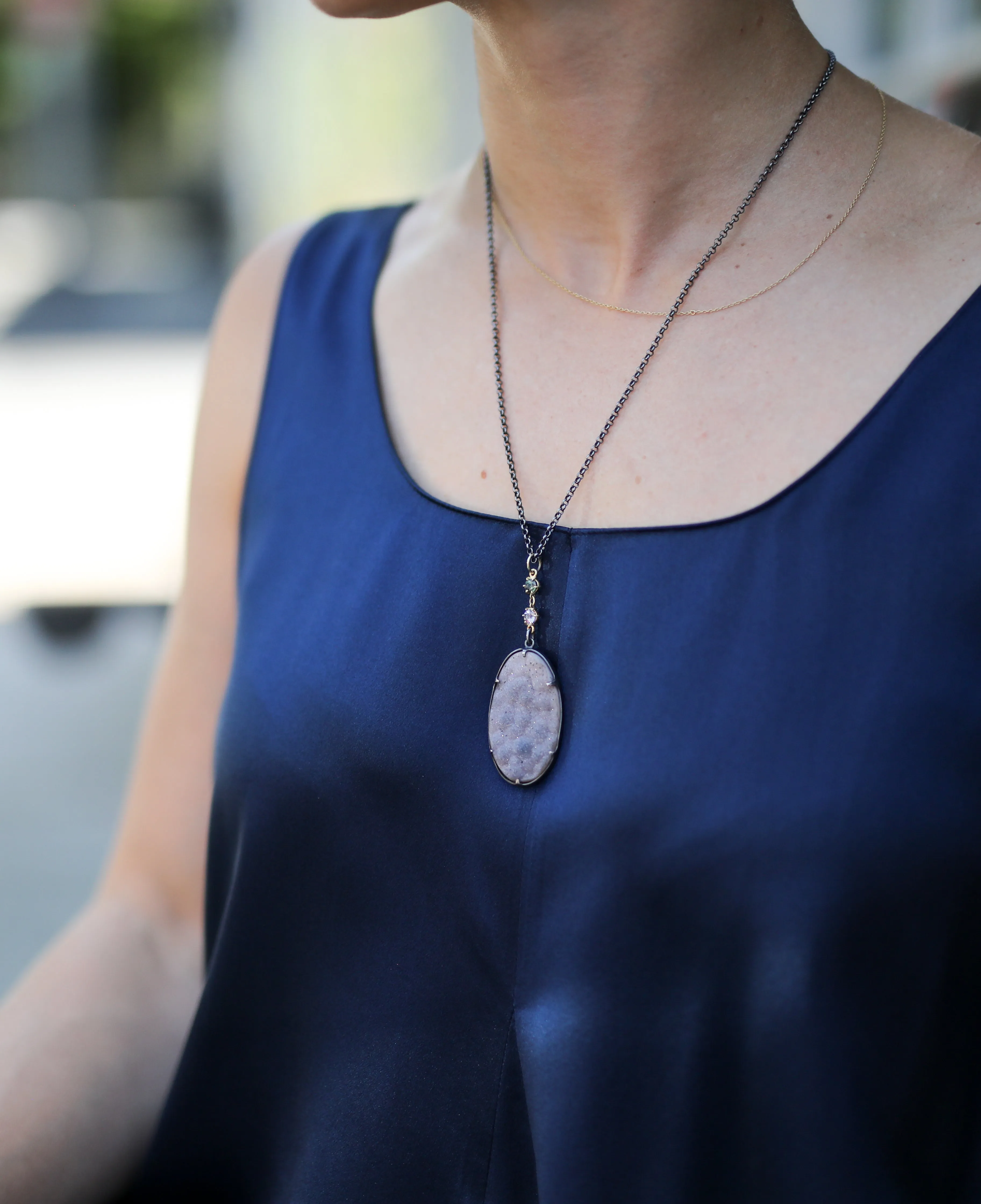 Terra Pendant with Smoky Lavender Drusy and Umba Sapphire