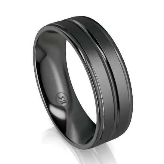 The Orion Brushed and Polished Edges Black Zirconium Wedding Ring