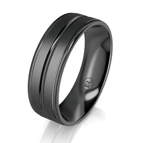 The Orion Brushed and Polished Edges Black Zirconium Wedding Ring