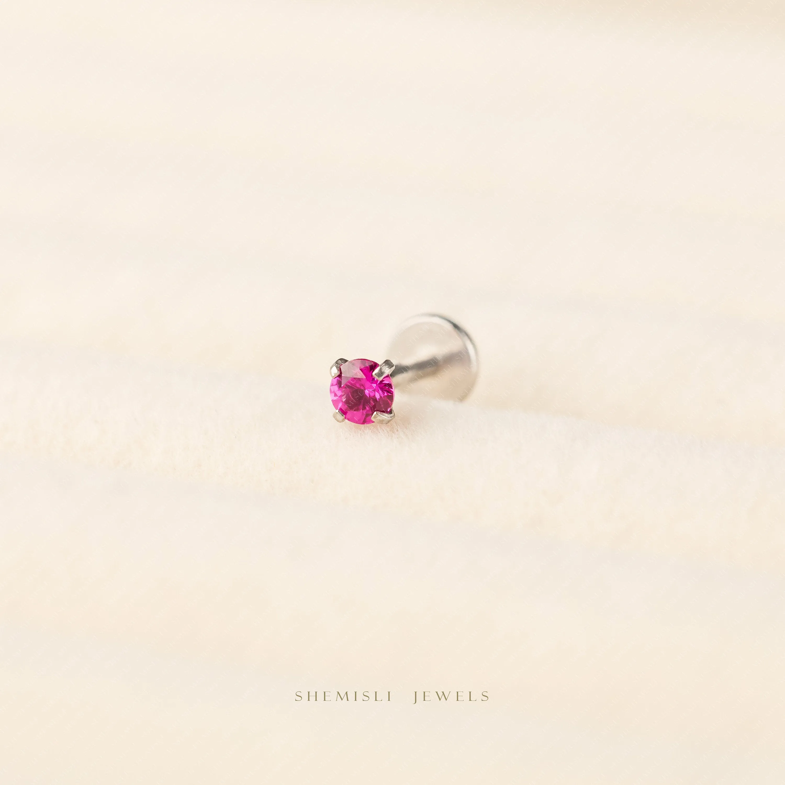 Tiny Ruby Threadless Flat Back Nose Stud, July Birthstone, 20,18,16ga, 5-10mm, Unisex, Surgical Steel SHEMISLI SS615