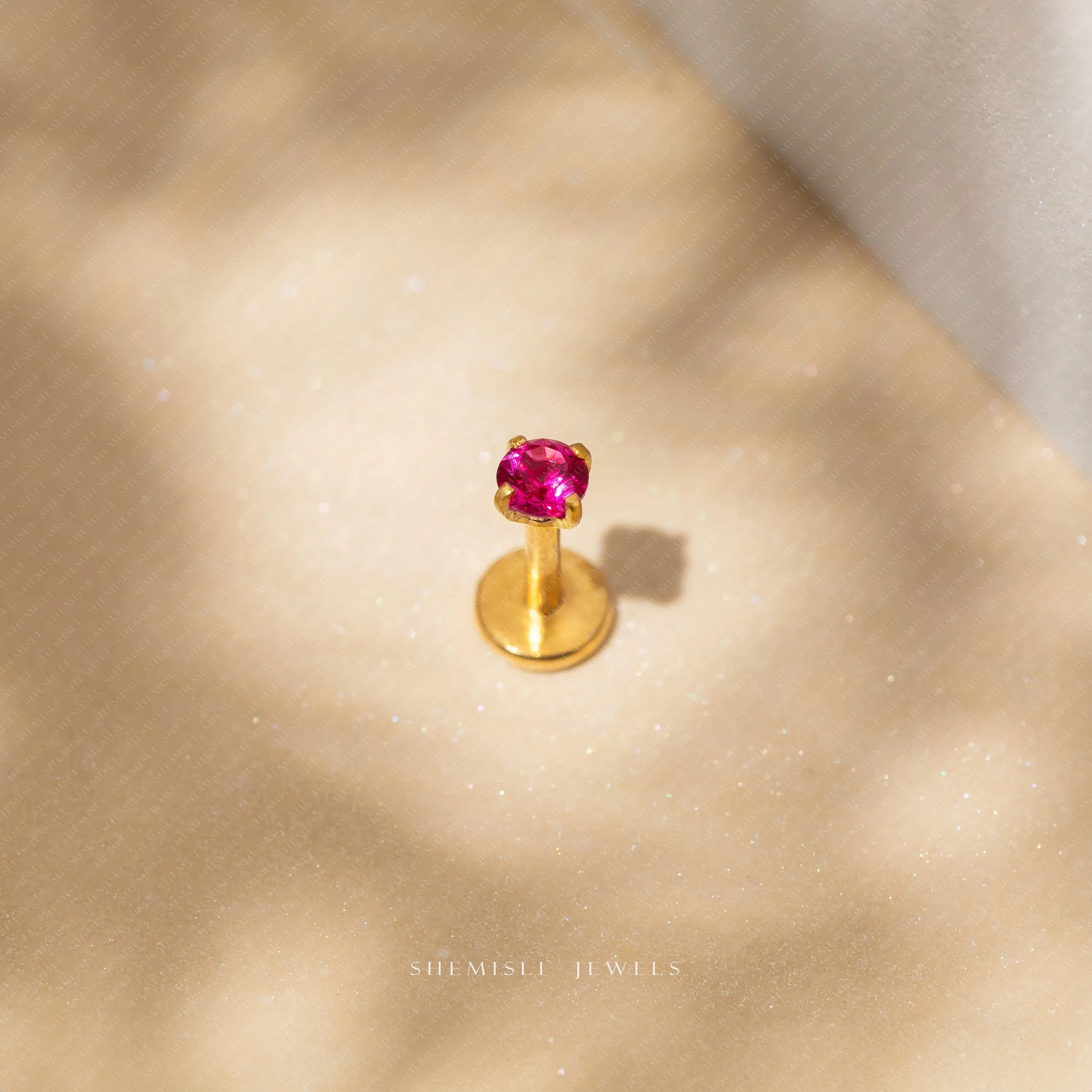 Tiny Ruby Threadless Flat Back Nose Stud, July Birthstone, 20,18,16ga, 5-10mm, Unisex, Surgical Steel SHEMISLI SS615