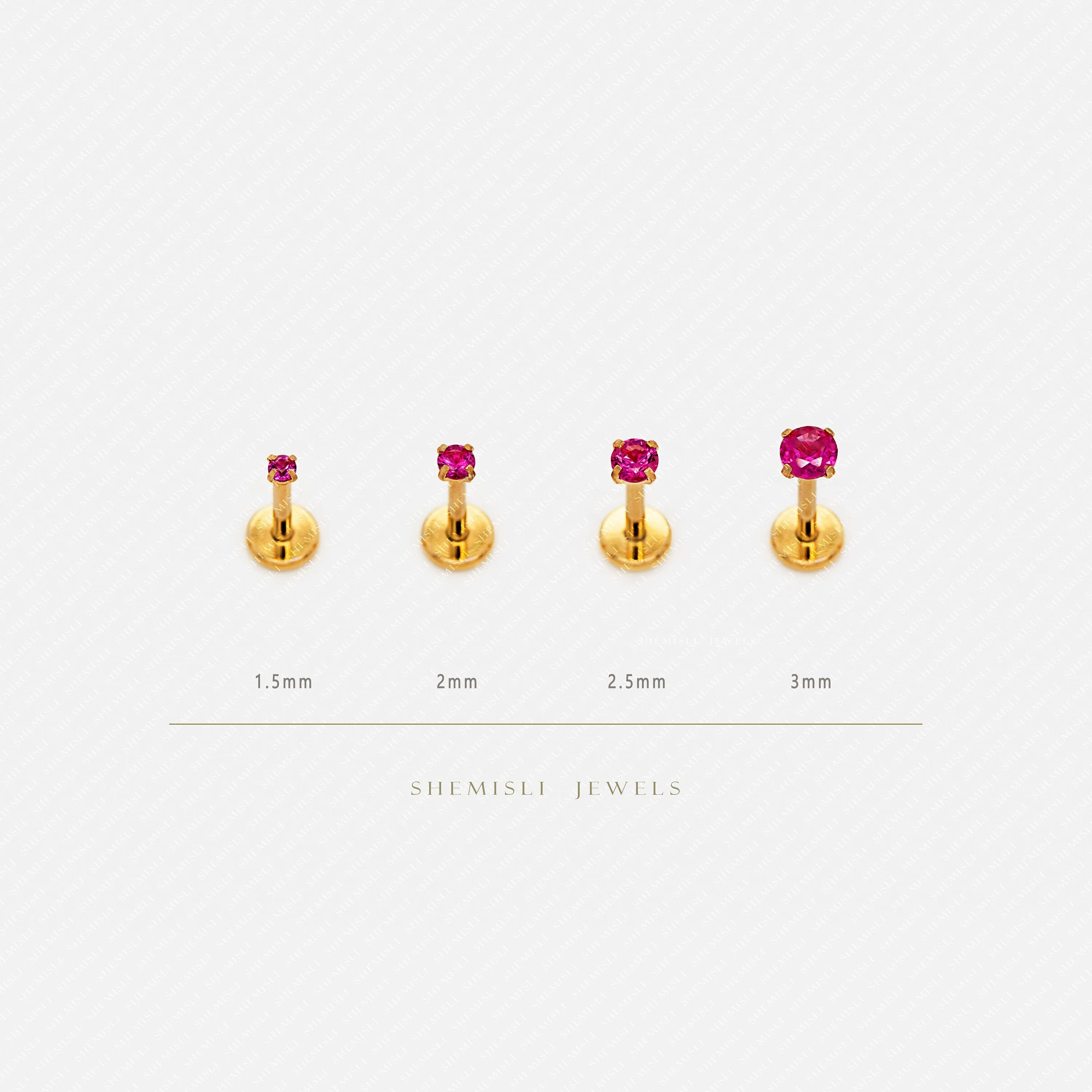 Tiny Ruby Threadless Flat Back Nose Stud, July Birthstone, 20,18,16ga, 5-10mm, Unisex, Surgical Steel SHEMISLI SS615