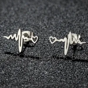 Tiny Silver Heartbeat Lifeline Stud Earrings