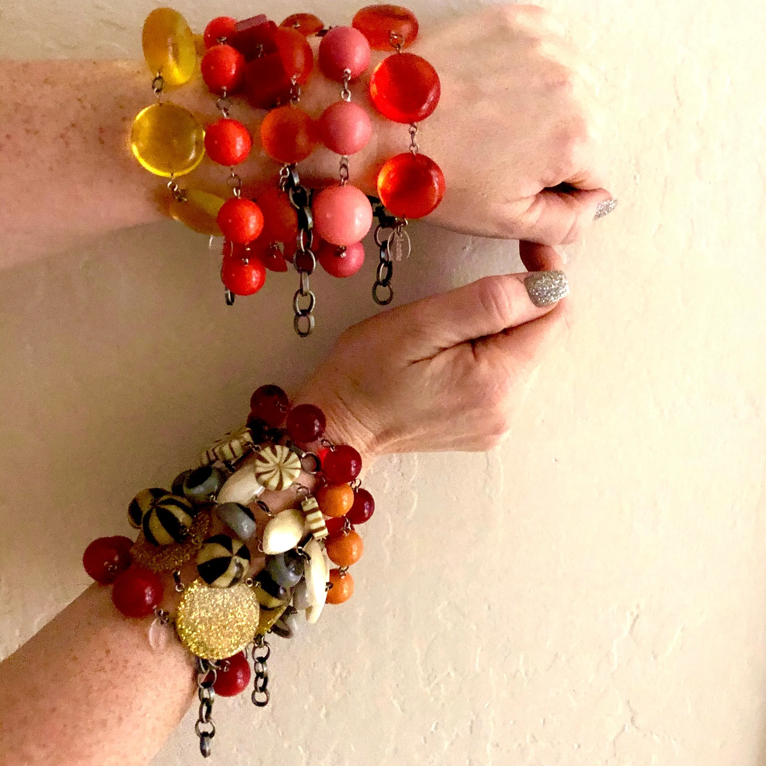 Tomato Red Lucite Bubble Stations Bracelet