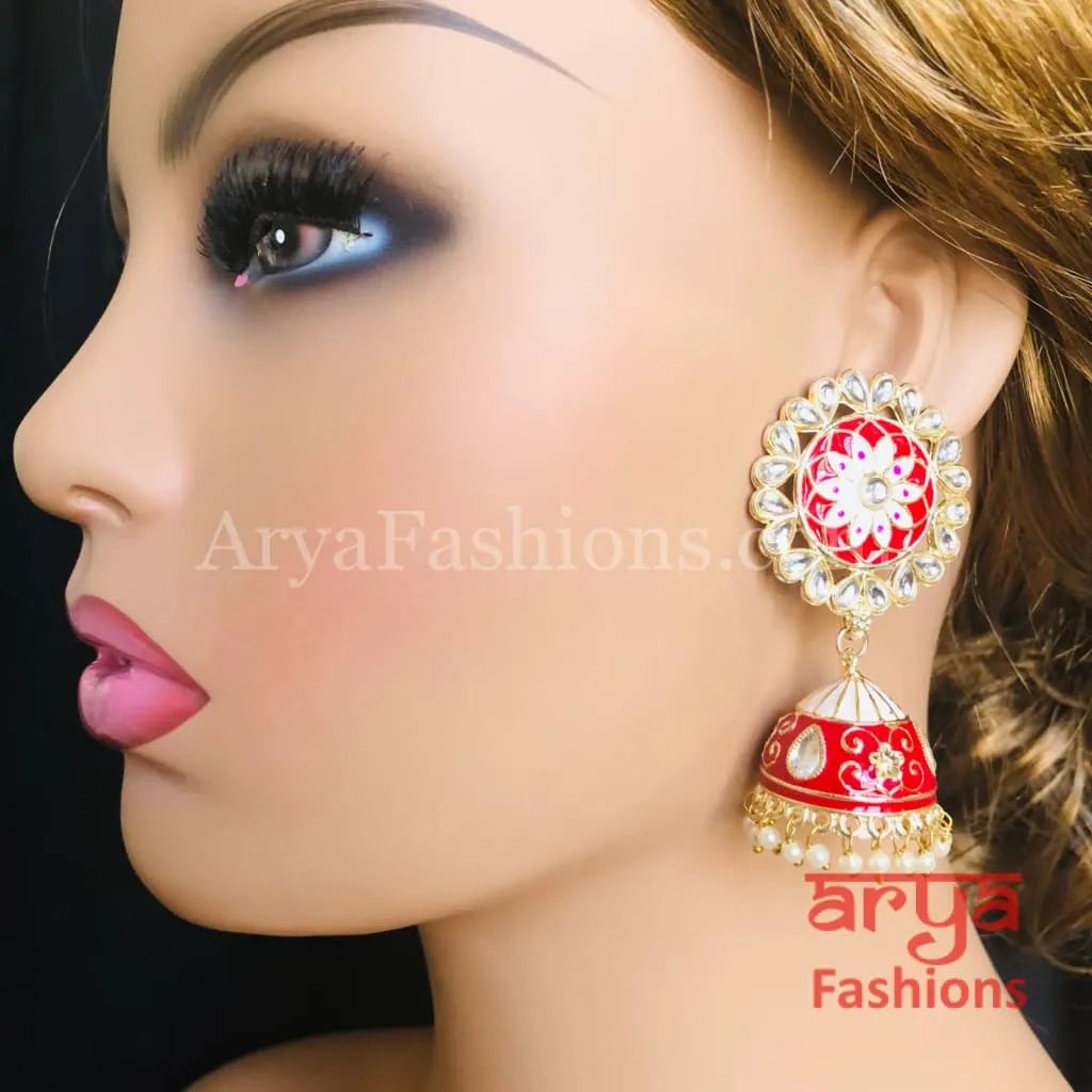 Traditional Golden Meenakari Jhumka Earrings