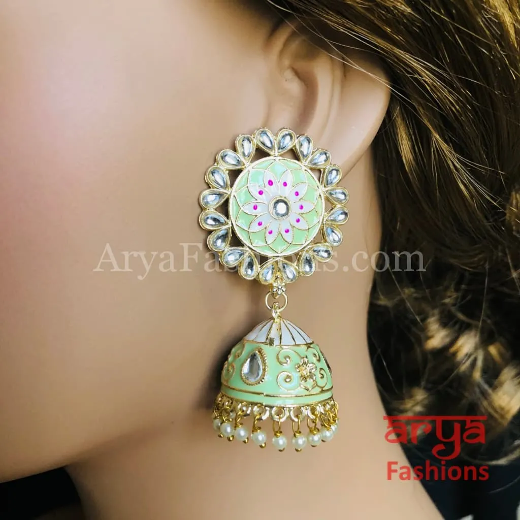 Traditional Golden Meenakari Jhumka Earrings