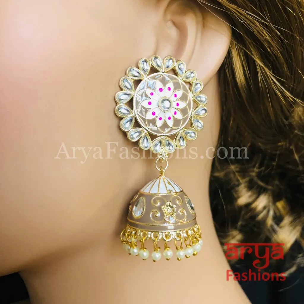 Traditional Golden Meenakari Jhumka Earrings