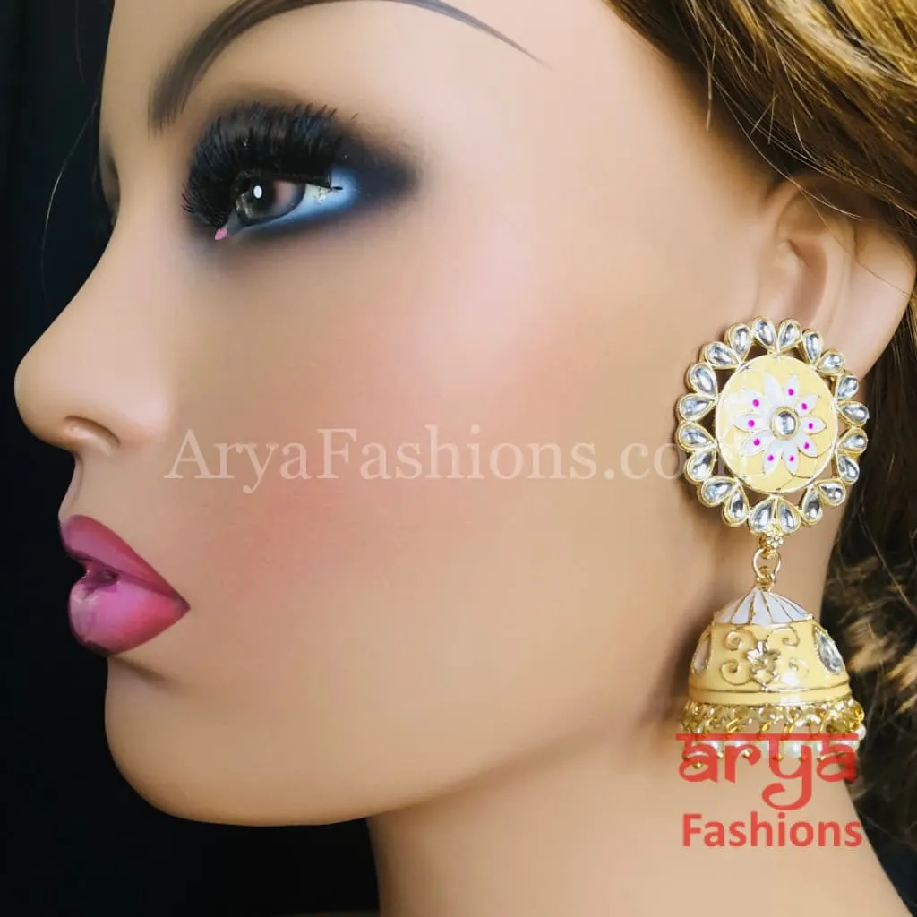 Traditional Golden Meenakari Jhumka Earrings