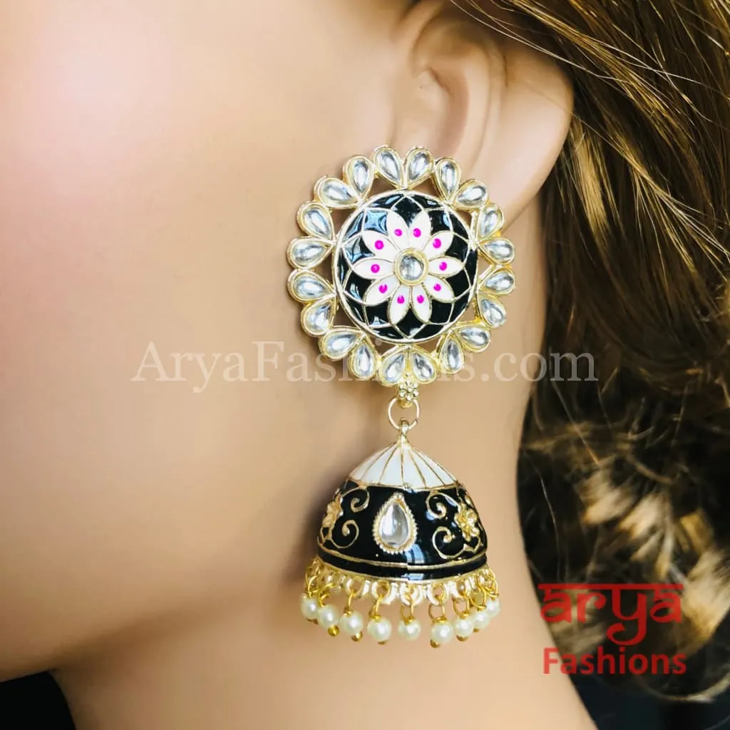 Traditional Golden Meenakari Jhumka Earrings