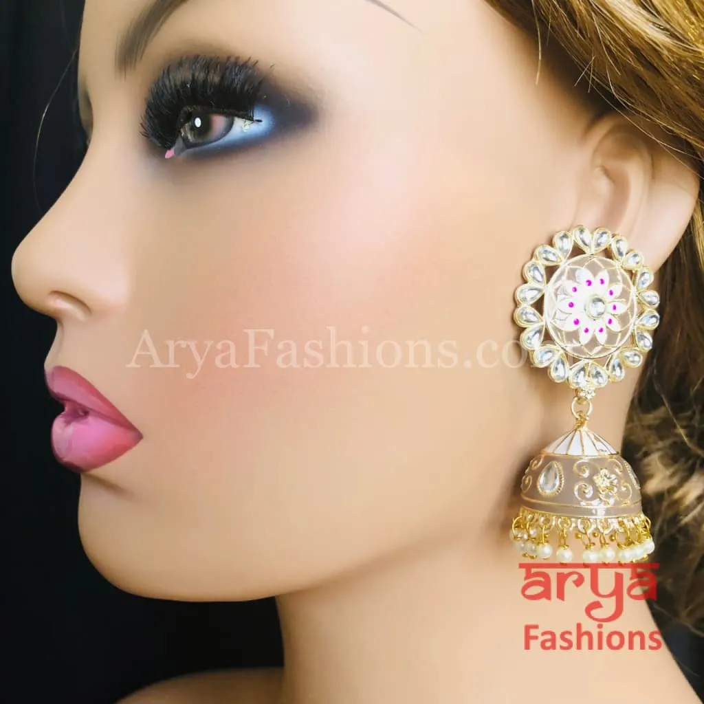 Traditional Golden Meenakari Jhumka Earrings