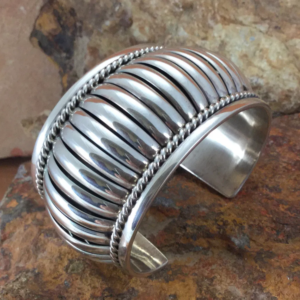 Traditional Sterling Silver Cuff Bracelet by Tom Charlie 1 1/2" Wide