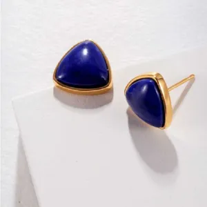 Triangle Lapis Lazuli Stud Earrings  -Gold Vermeil