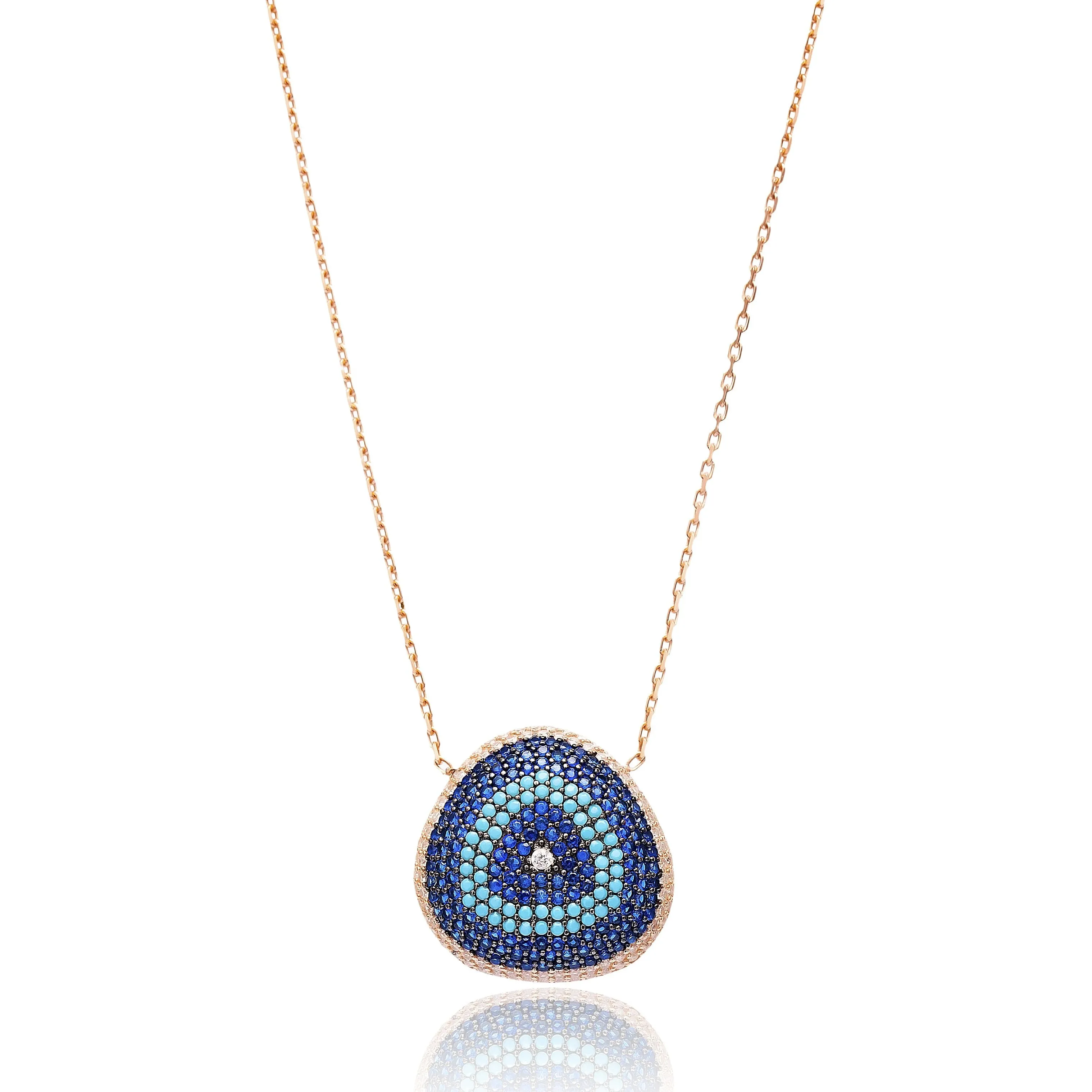 Triangle Raised Lapis Pave Set Necklace