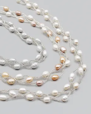 Triple Braided Elongated Pearl Necklace