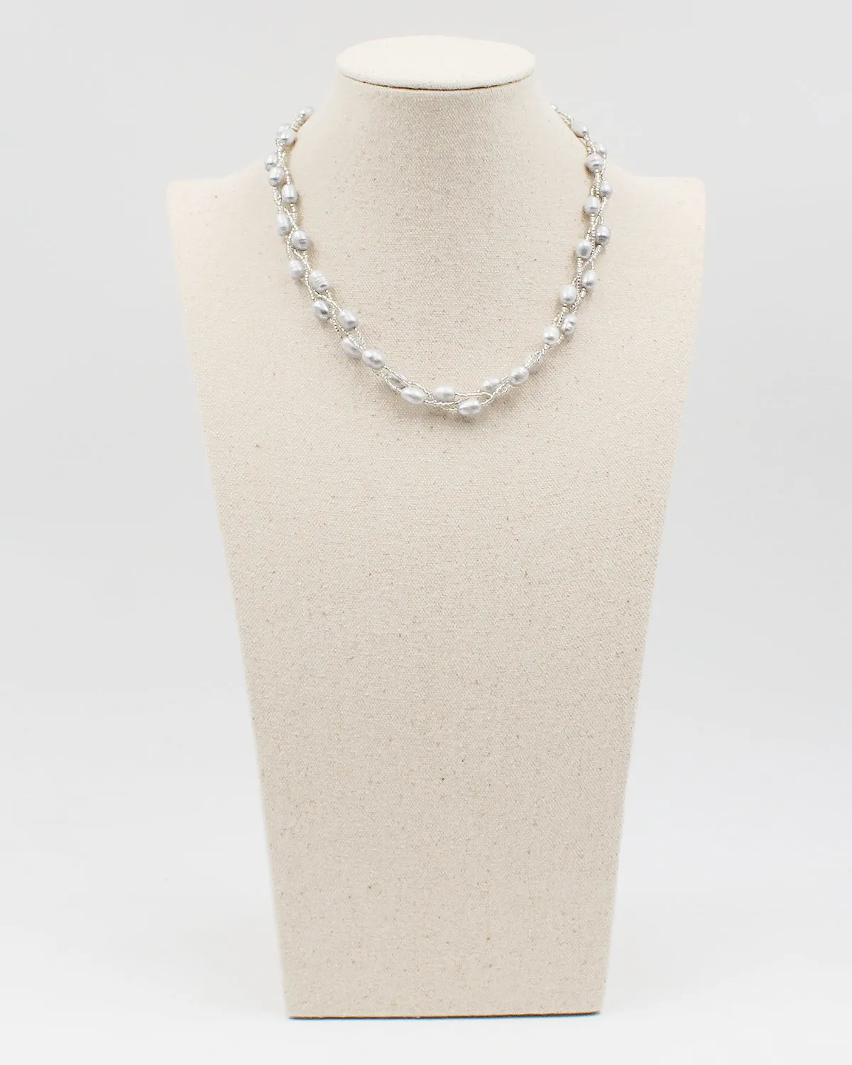 Triple Braided Elongated Pearl Necklace