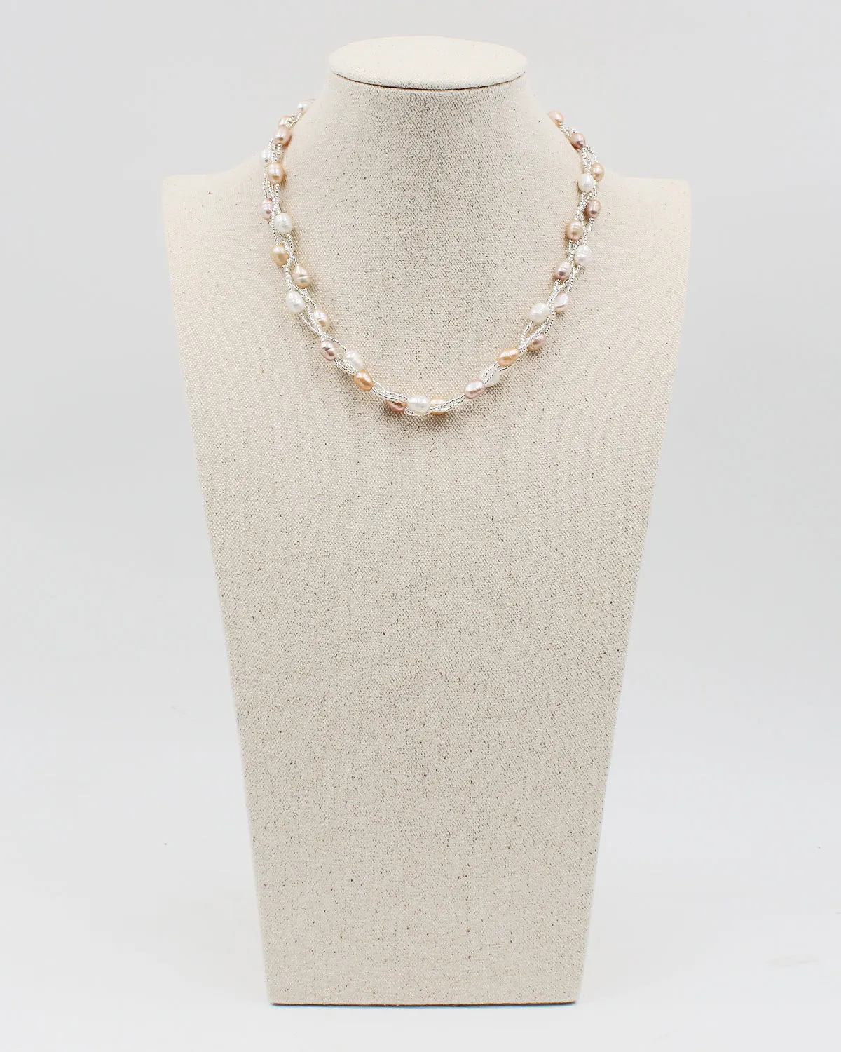 Triple Braided Elongated Pearl Necklace