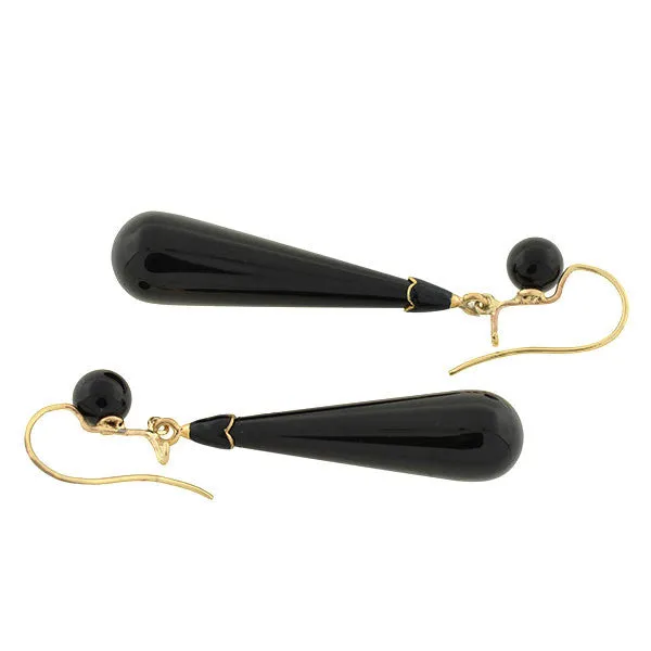 Victorian 14kt Carved Onyx Teardrop Earrings