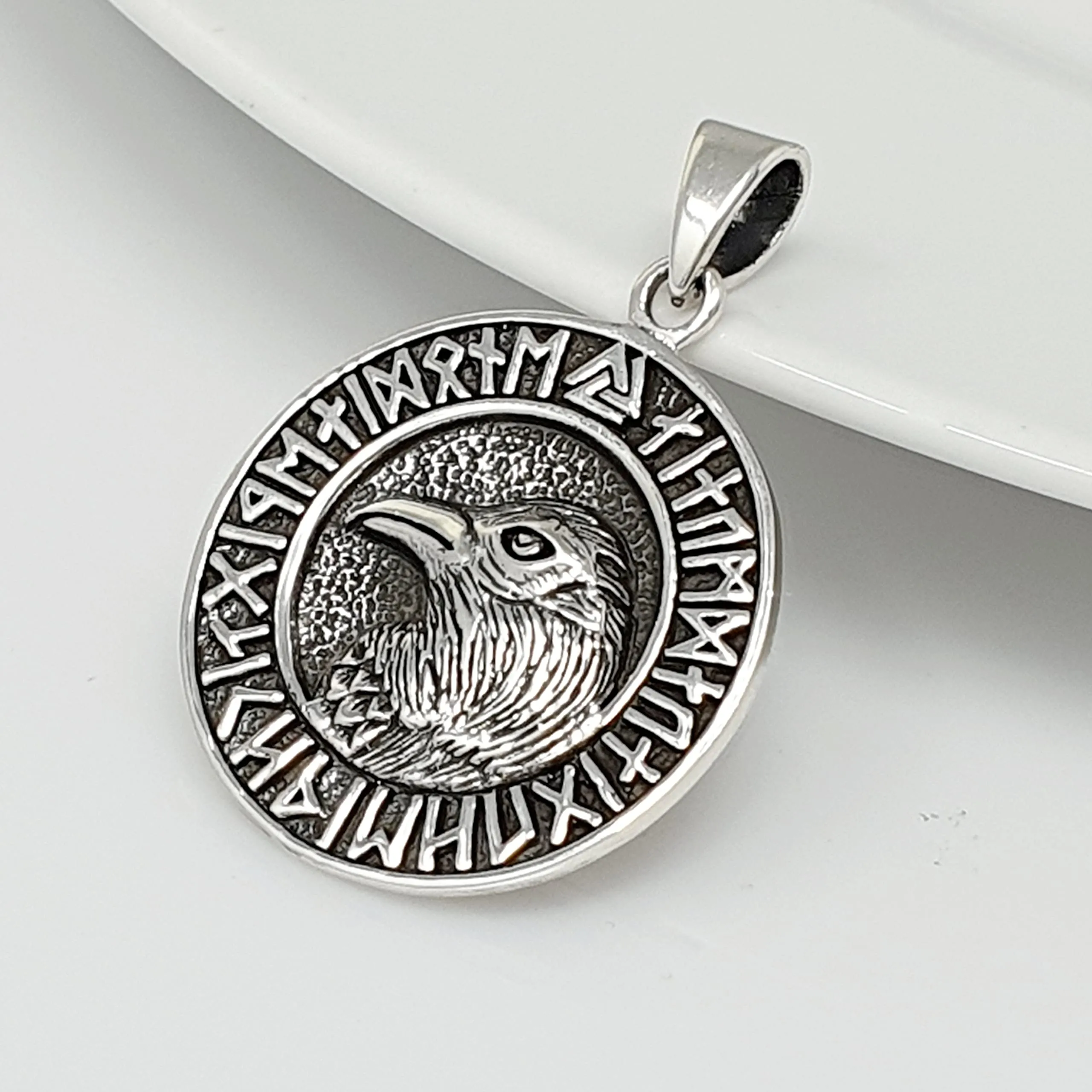 Viking Raven Bird Head Pendant - Men's Women's Sterling Silver Pendant