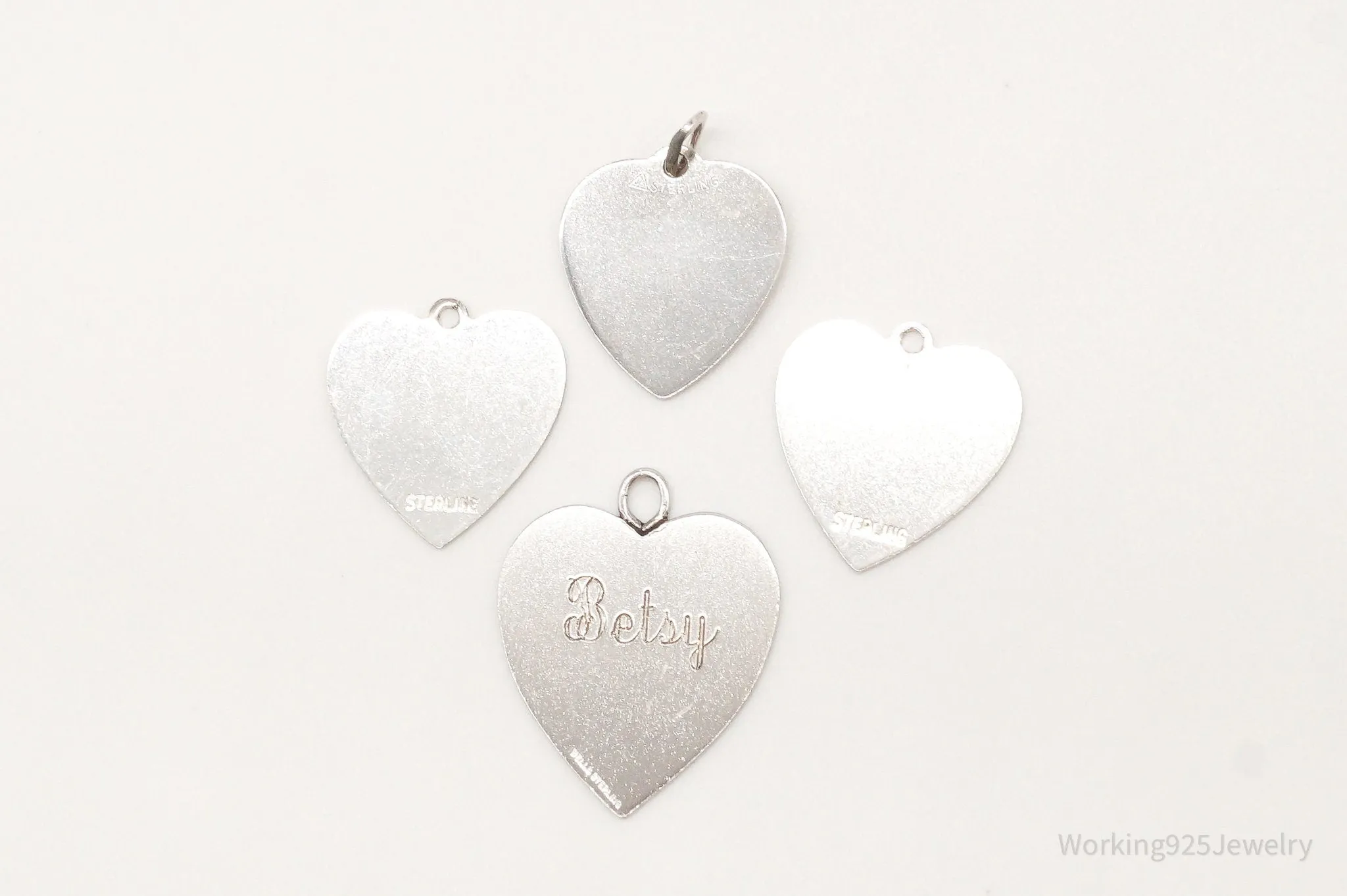 Vintage Antique Flat Hearts Sterling Silver Charms Set Lot