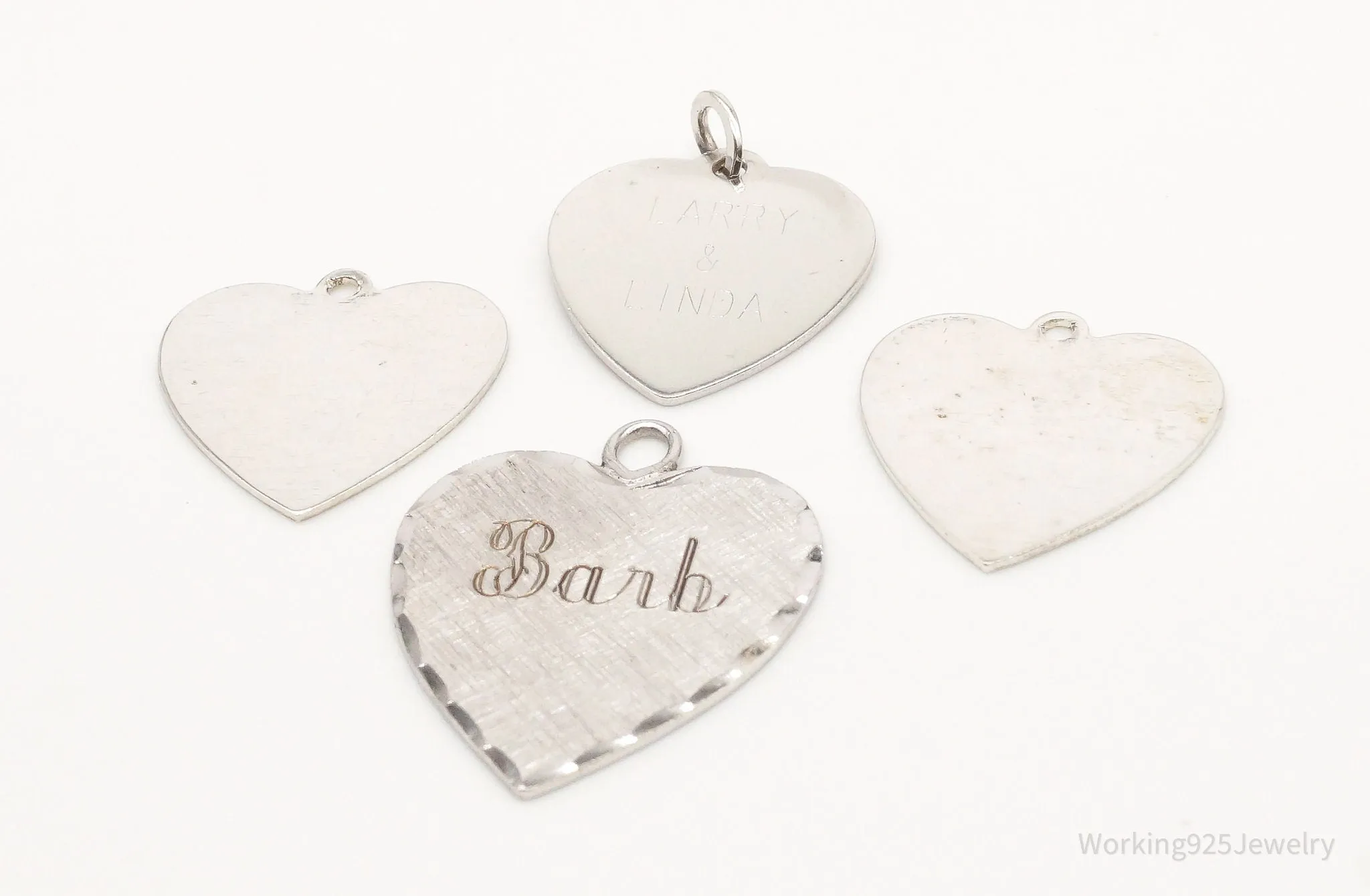 Vintage Antique Flat Hearts Sterling Silver Charms Set Lot