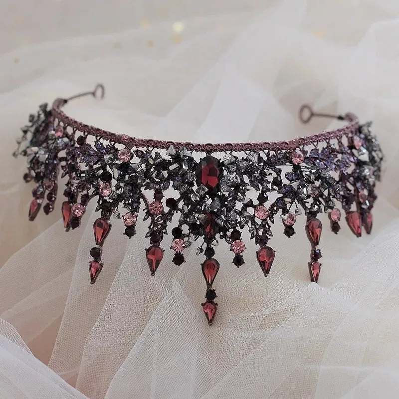 Vintage Baroque Dark Purple Tiara Crown Goth Evil Queen tall diadem headdress jewelry