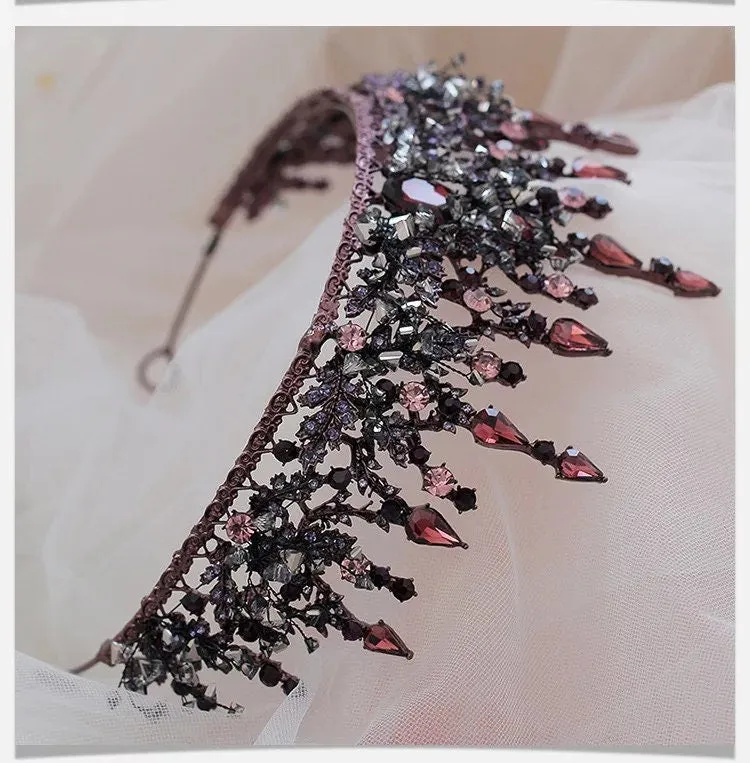 Vintage Baroque Dark Purple Tiara Crown Goth Evil Queen tall diadem headdress jewelry