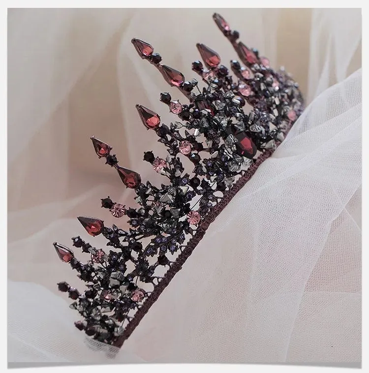 Vintage Baroque Dark Purple Tiara Crown Goth Evil Queen tall diadem headdress jewelry