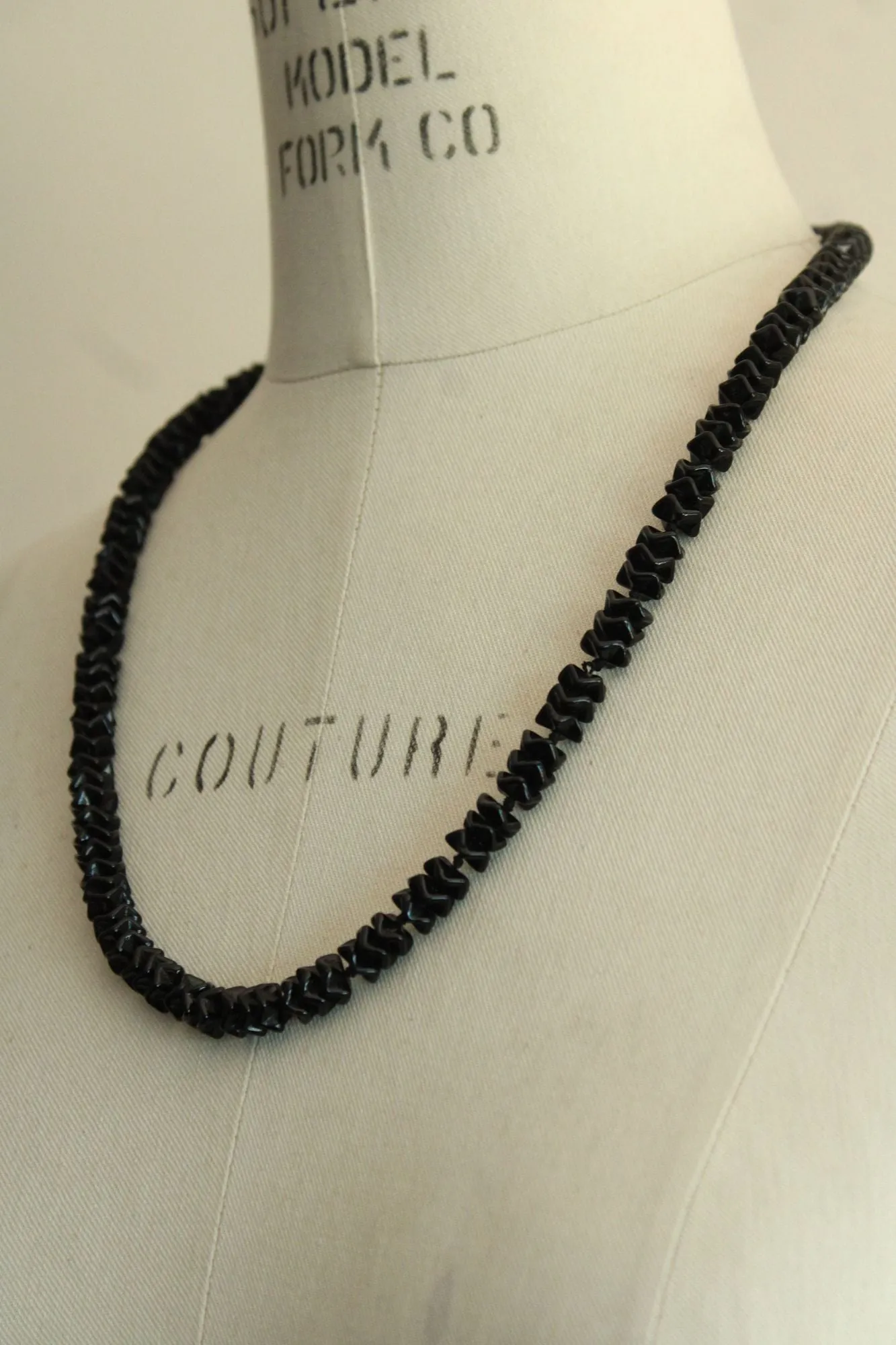 Vintage Black Glass or Stone Bead Necklace