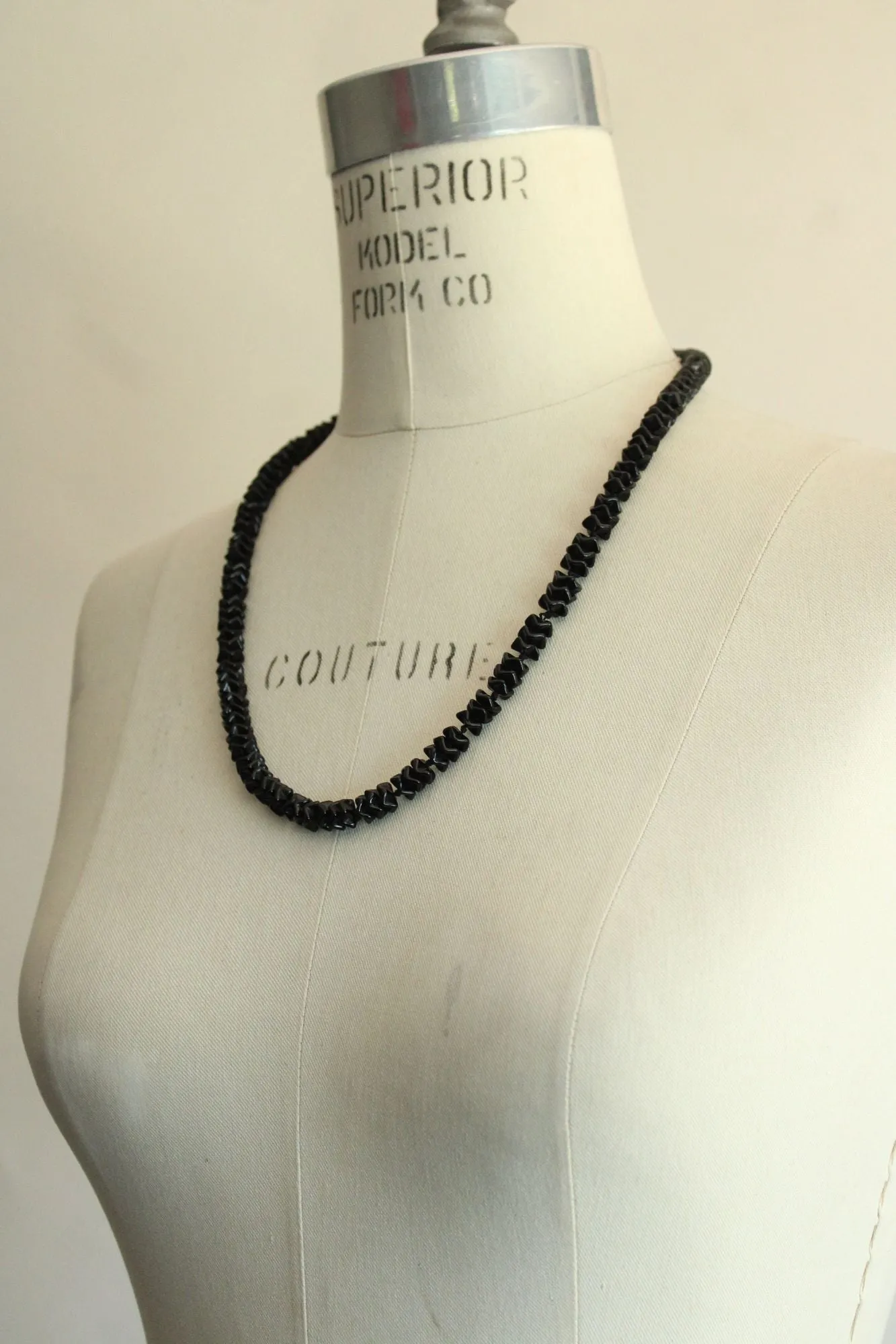 Vintage Black Glass or Stone Bead Necklace