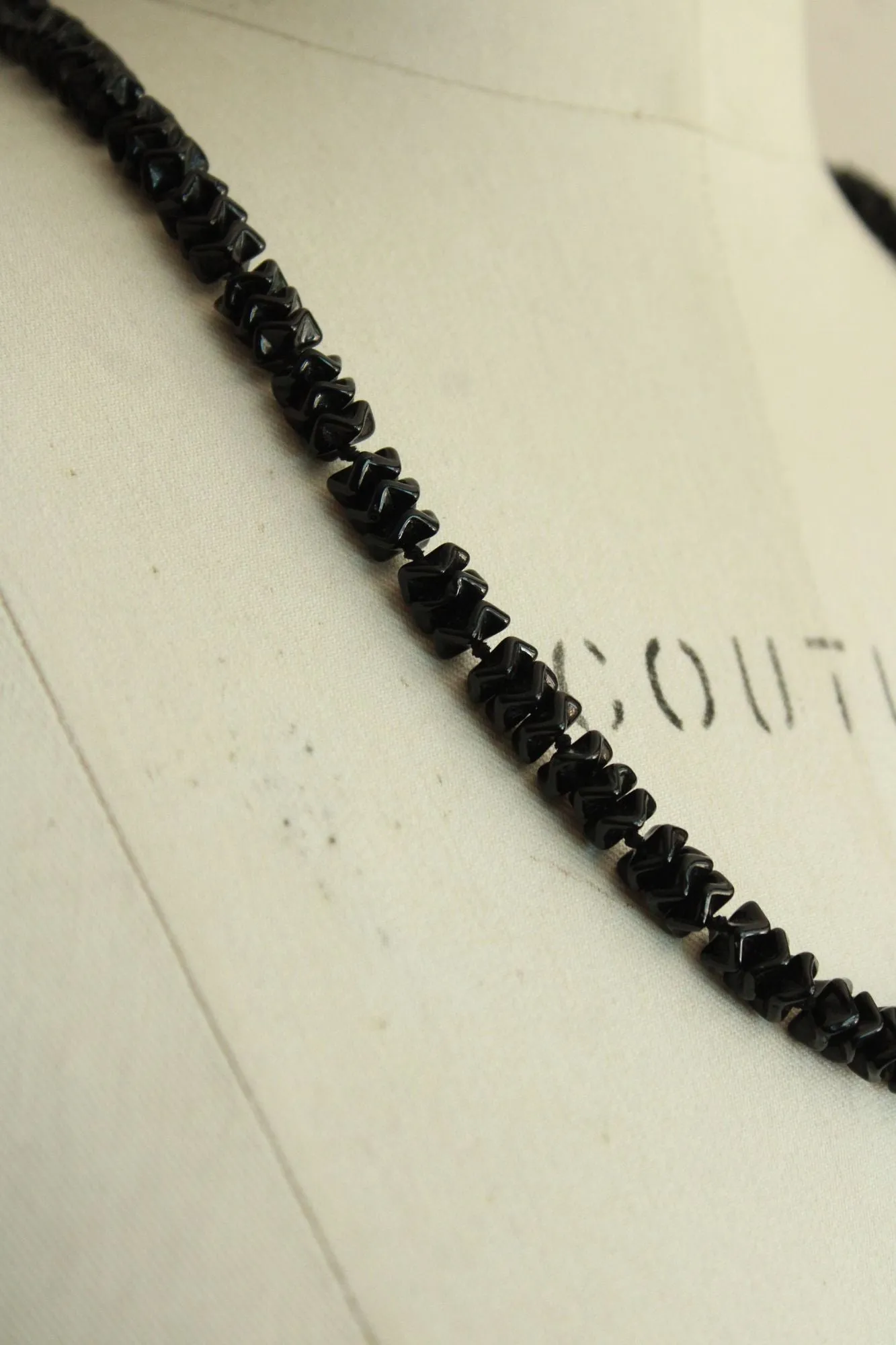 Vintage Black Glass or Stone Bead Necklace