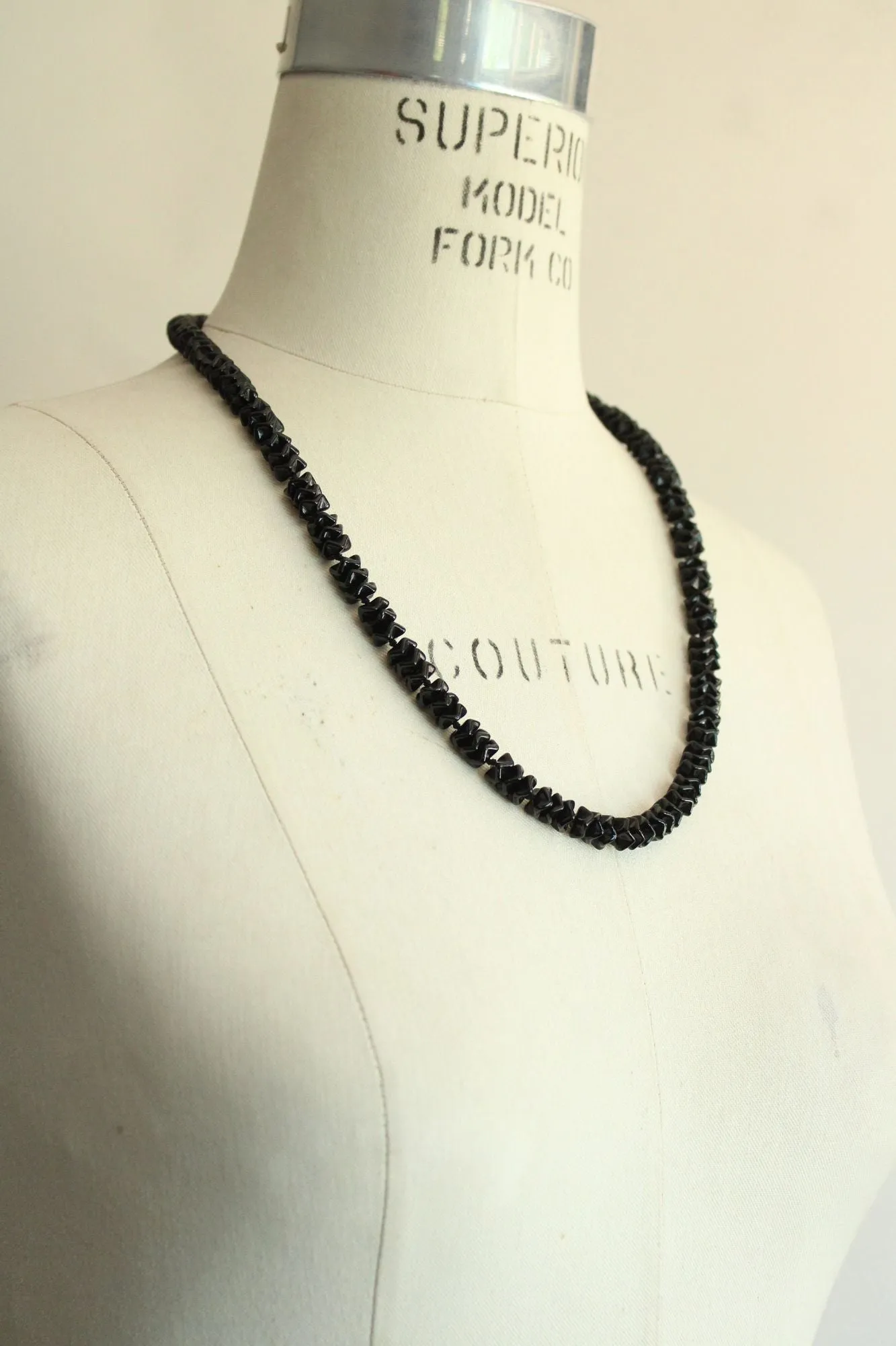 Vintage Black Glass or Stone Bead Necklace