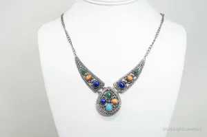 Vintage Carolyn Pollack Relios Multi Gem Western Sterling Silver Necklace