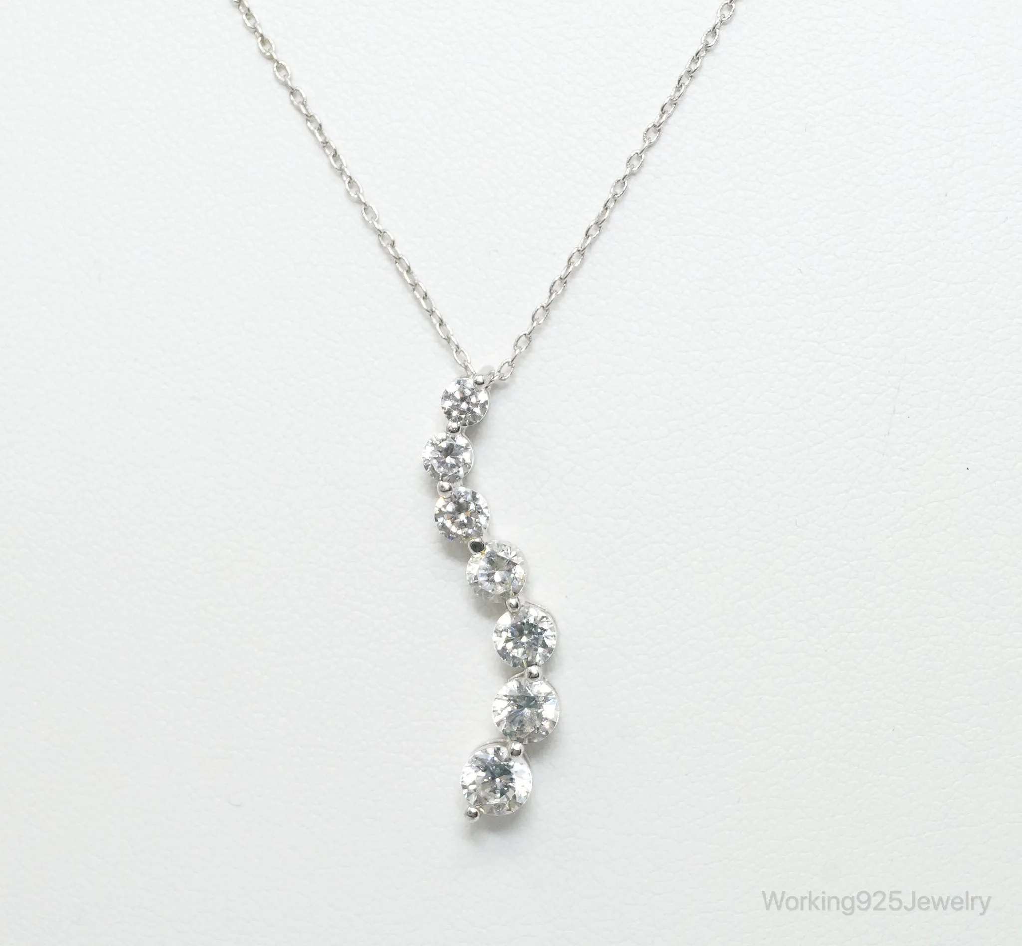 Vintage Cubic Zirconia Journey Necklace Sterling Silver - 18 Inch Chain