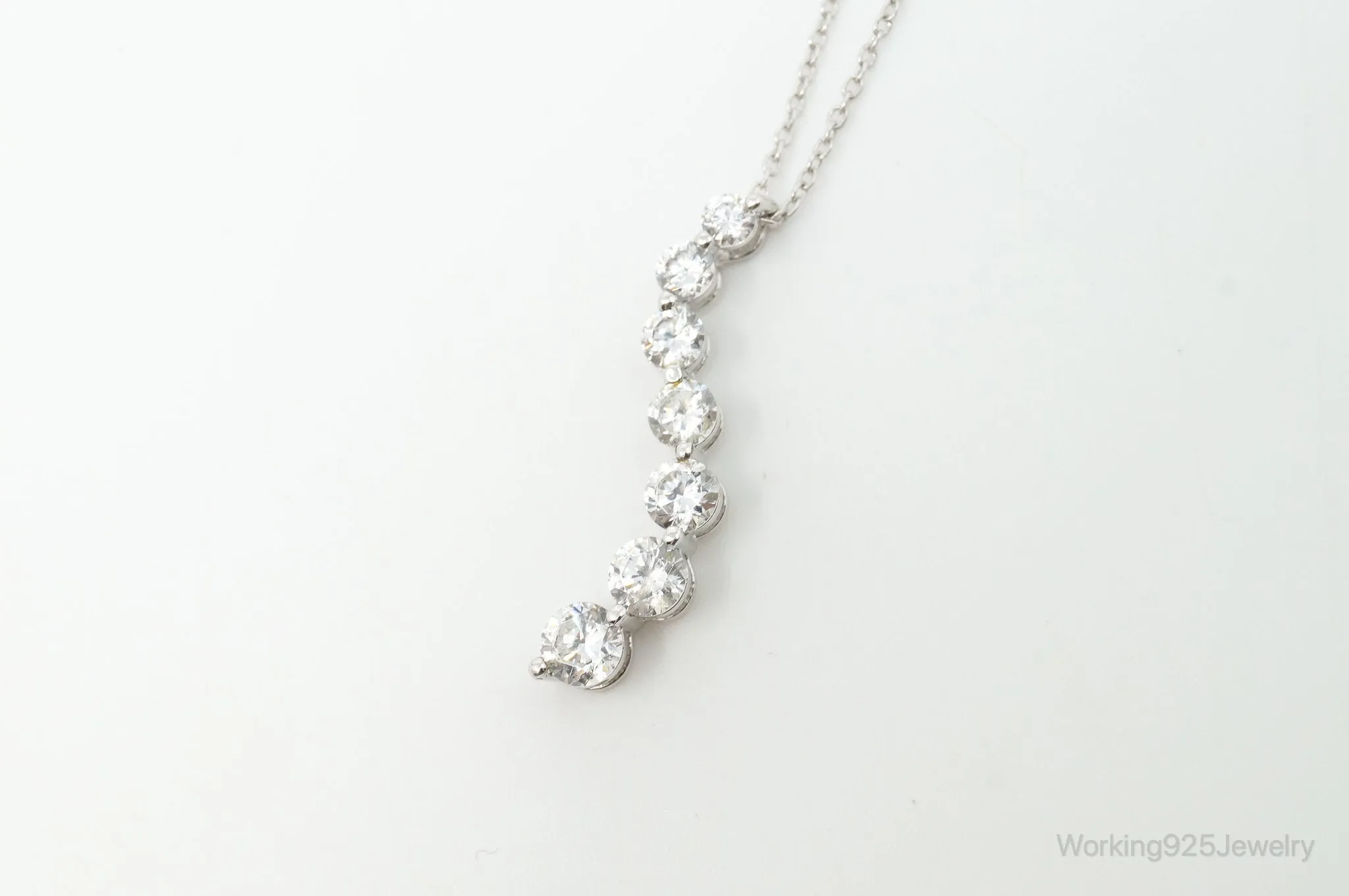 Vintage Cubic Zirconia Journey Necklace Sterling Silver - 18 Inch Chain