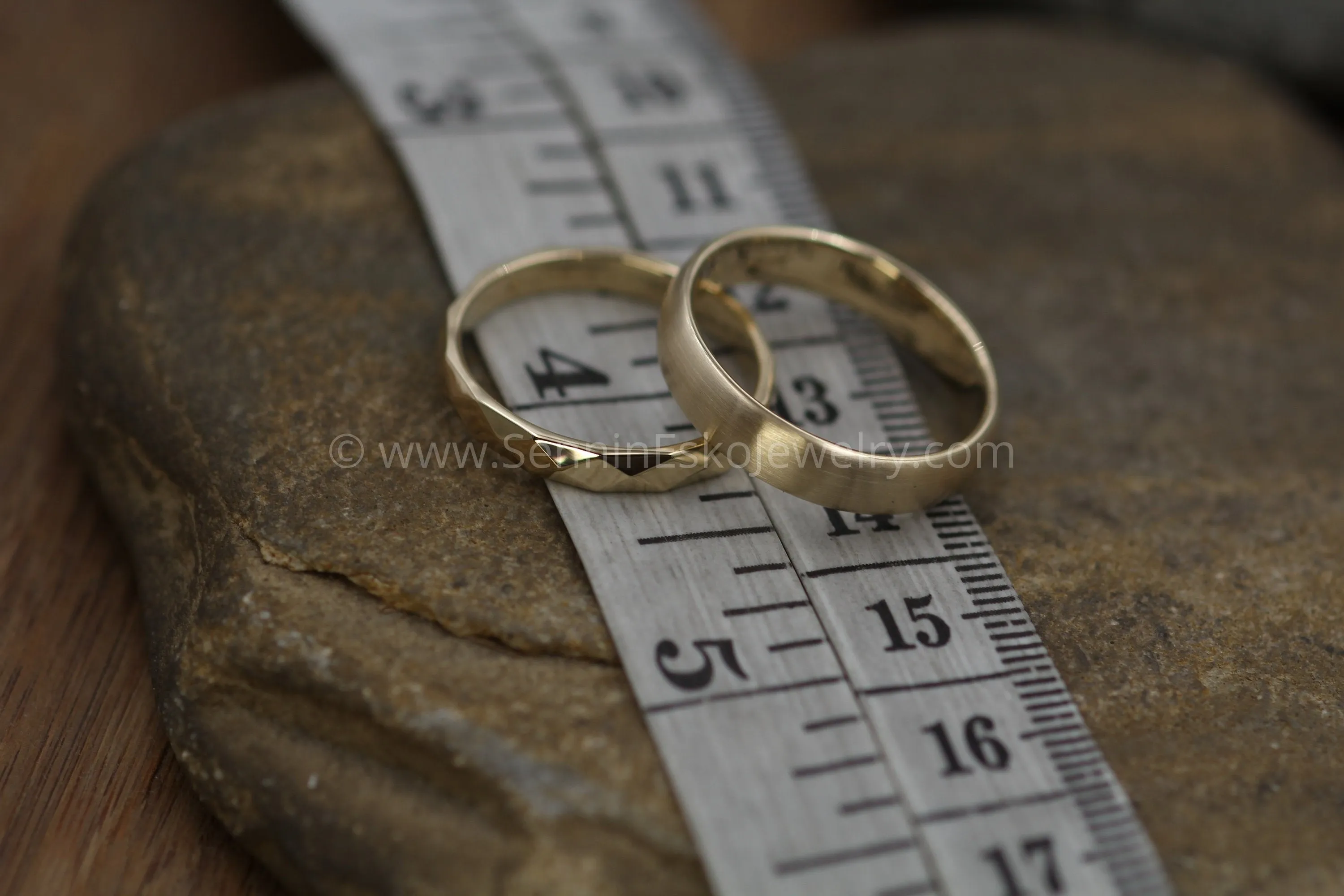 Wedding Ring SET - Yellow Gold Faceted Band 3.5x1.5mm & Half Round Comfort Fit 4.5x1.5mm