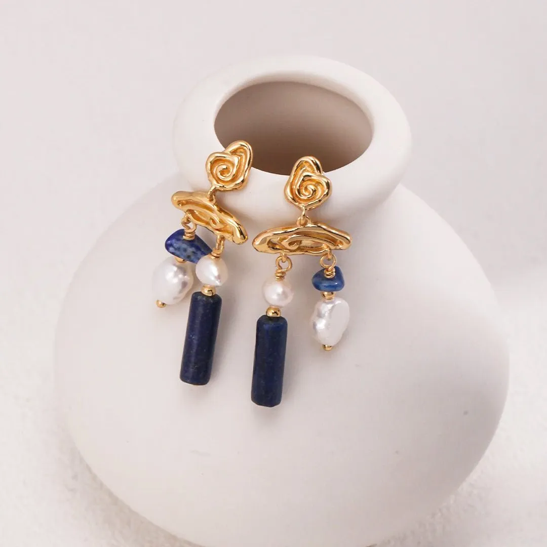 Whimsical Gemstone and Pearl Drop Earrings