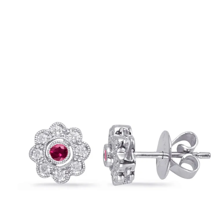 White Gold Ruby & Diamond Earring