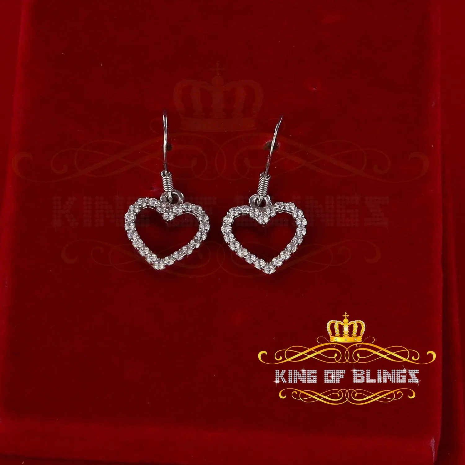 White Silver 0.88ct Cubic Zirconia Cluster Set For Ladies Dangling Heart Earring